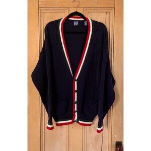 Gap Mens Vintage 90s Cable Knit V-Neck Cardigan Sweater Size Large Blue FA EXC